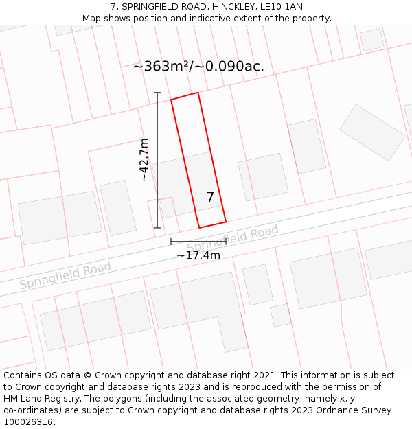 7, SPRINGFIELD ROAD, HINCKLEY, LE10 1AN: Plot and title map