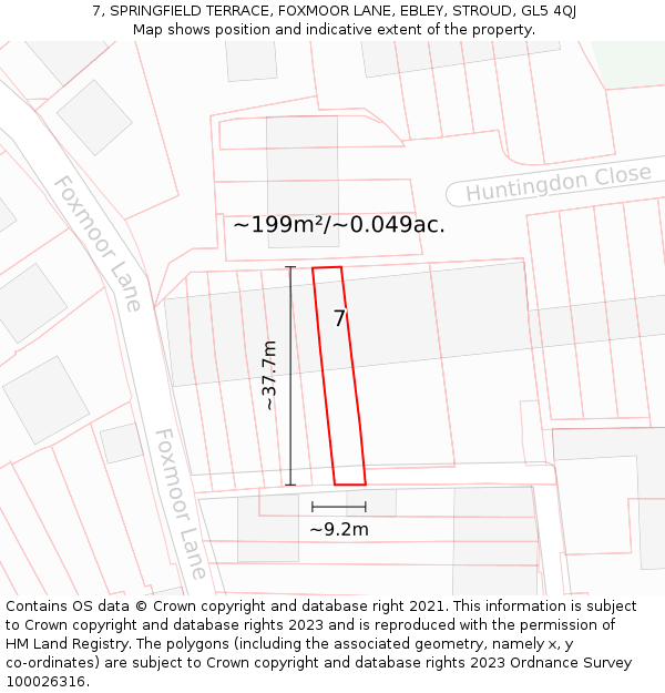 7, SPRINGFIELD TERRACE, FOXMOOR LANE, EBLEY, STROUD, GL5 4QJ: Plot and title map
