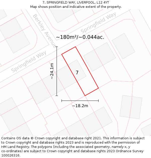 7, SPRINGFIELD WAY, LIVERPOOL, L12 4YT: Plot and title map