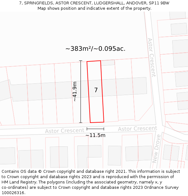 7, SPRINGFIELDS, ASTOR CRESCENT, LUDGERSHALL, ANDOVER, SP11 9BW: Plot and title map