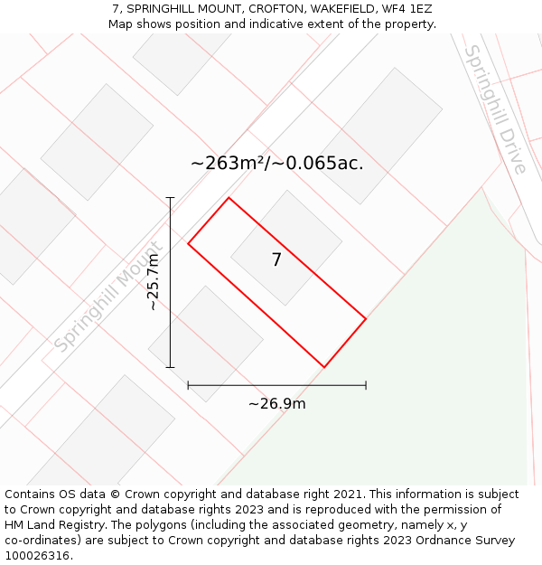 7, SPRINGHILL MOUNT, CROFTON, WAKEFIELD, WF4 1EZ: Plot and title map