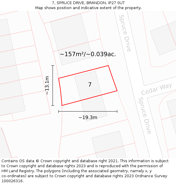 7, SPRUCE DRIVE, BRANDON, IP27 0UT: Plot and title map