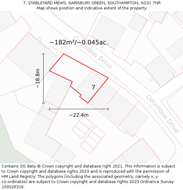 7, STABLEYARD MEWS, SARISBURY GREEN, SOUTHAMPTON, SO31 7NR: Plot and title map