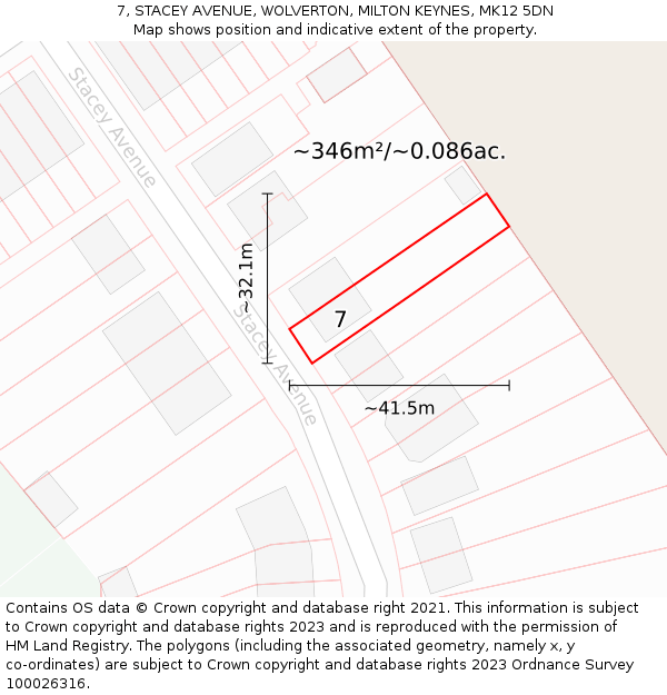 7, STACEY AVENUE, WOLVERTON, MILTON KEYNES, MK12 5DN: Plot and title map