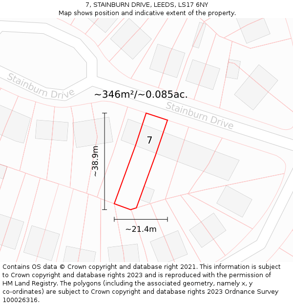 7, STAINBURN DRIVE, LEEDS, LS17 6NY: Plot and title map