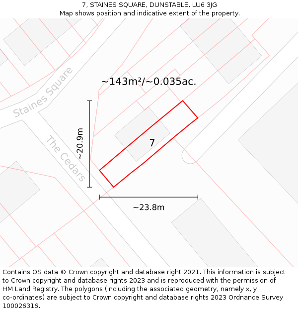 7, STAINES SQUARE, DUNSTABLE, LU6 3JG: Plot and title map