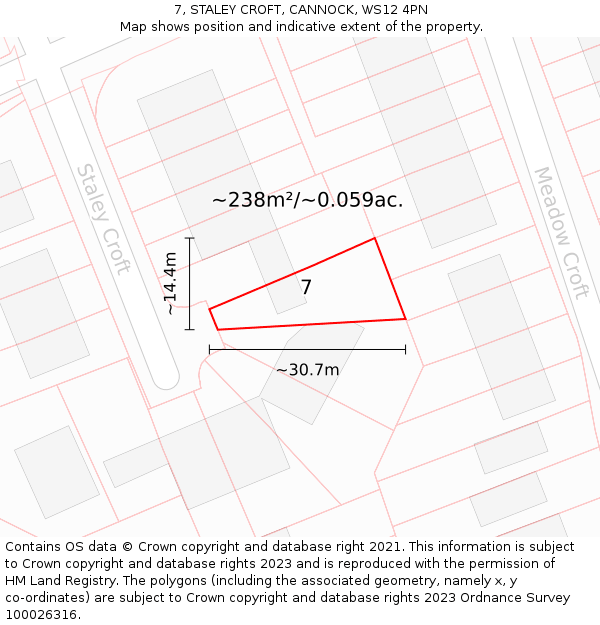 7, STALEY CROFT, CANNOCK, WS12 4PN: Plot and title map