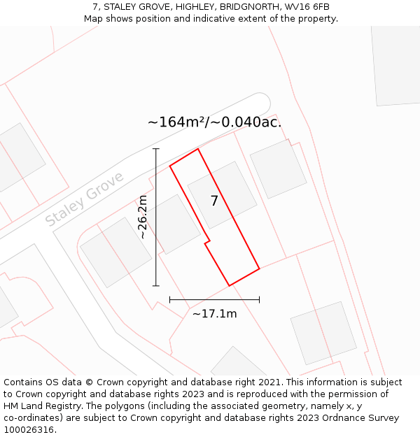 7, STALEY GROVE, HIGHLEY, BRIDGNORTH, WV16 6FB: Plot and title map
