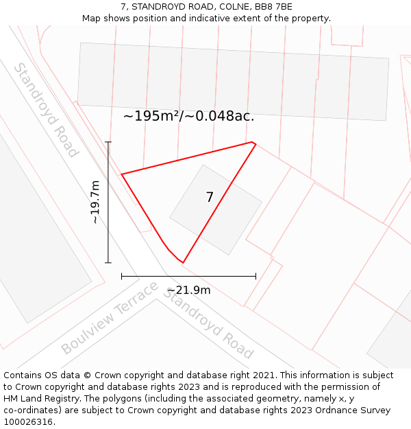7, STANDROYD ROAD, COLNE, BB8 7BE: Plot and title map