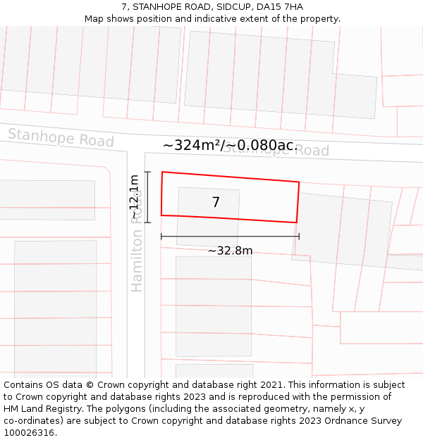 7, STANHOPE ROAD, SIDCUP, DA15 7HA: Plot and title map