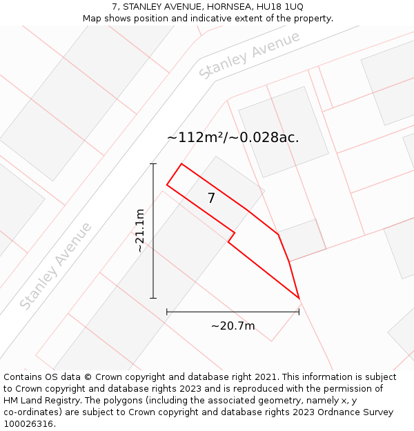 7, STANLEY AVENUE, HORNSEA, HU18 1UQ: Plot and title map