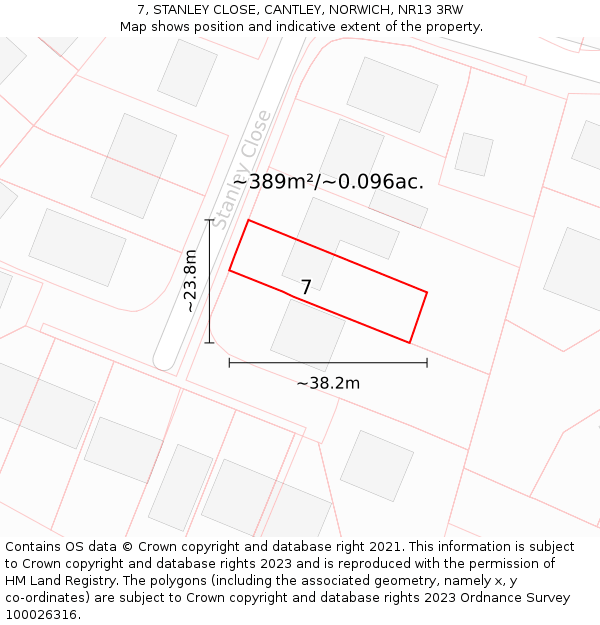 7, STANLEY CLOSE, CANTLEY, NORWICH, NR13 3RW: Plot and title map