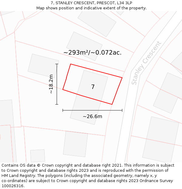 7, STANLEY CRESCENT, PRESCOT, L34 3LP: Plot and title map