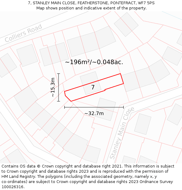 7, STANLEY MAIN CLOSE, FEATHERSTONE, PONTEFRACT, WF7 5PS: Plot and title map