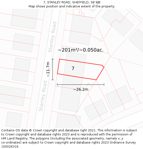 7, STANLEY ROAD, SHEFFIELD, S8 9JB: Plot and title map