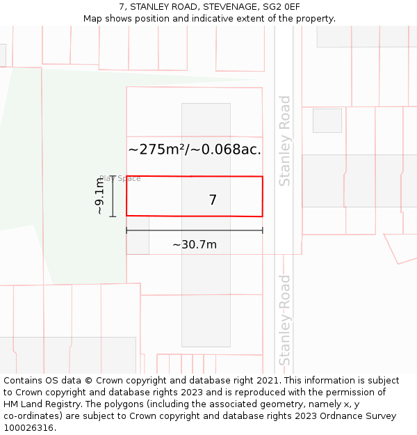 7, STANLEY ROAD, STEVENAGE, SG2 0EF: Plot and title map