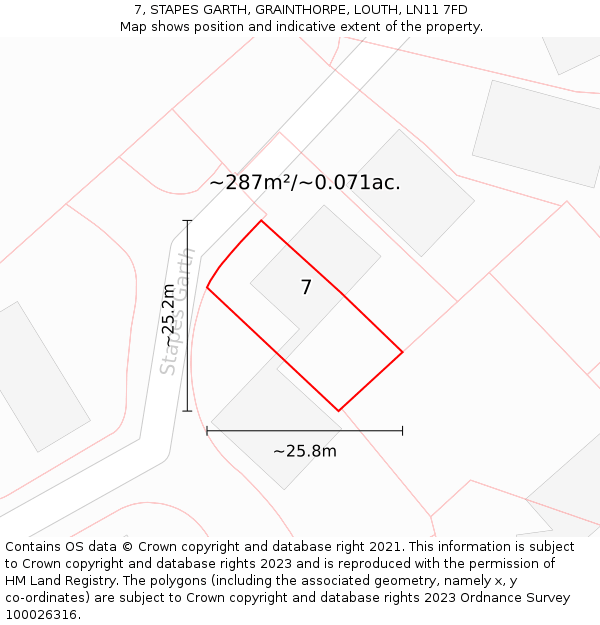 7, STAPES GARTH, GRAINTHORPE, LOUTH, LN11 7FD: Plot and title map