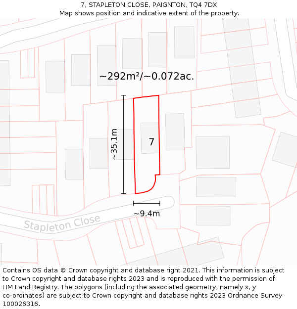 7, STAPLETON CLOSE, PAIGNTON, TQ4 7DX: Plot and title map