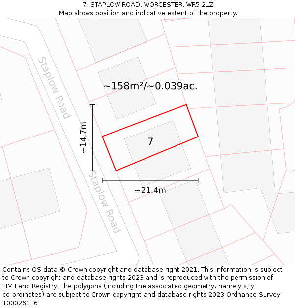 7, STAPLOW ROAD, WORCESTER, WR5 2LZ: Plot and title map