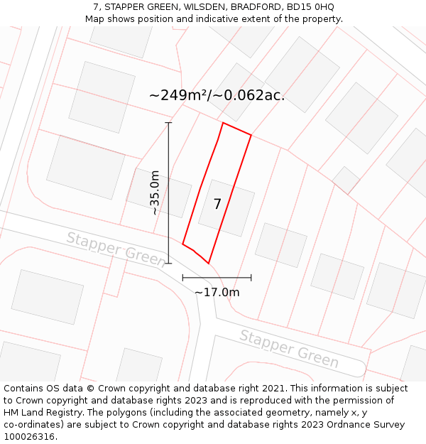 7, STAPPER GREEN, WILSDEN, BRADFORD, BD15 0HQ: Plot and title map