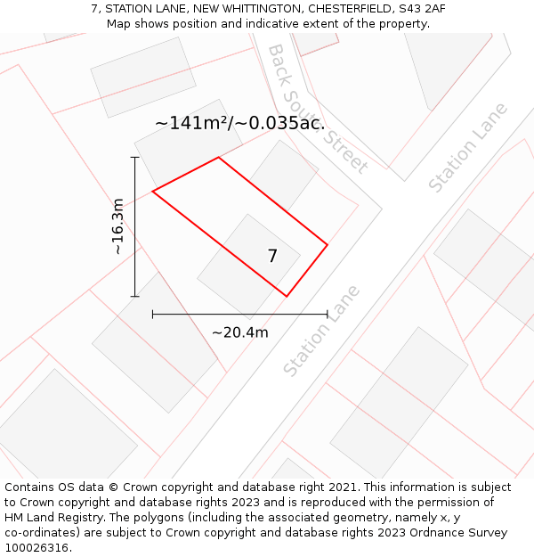 7, STATION LANE, NEW WHITTINGTON, CHESTERFIELD, S43 2AF: Plot and title map