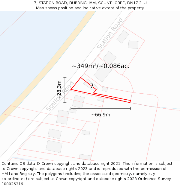 7, STATION ROAD, BURRINGHAM, SCUNTHORPE, DN17 3LU: Plot and title map