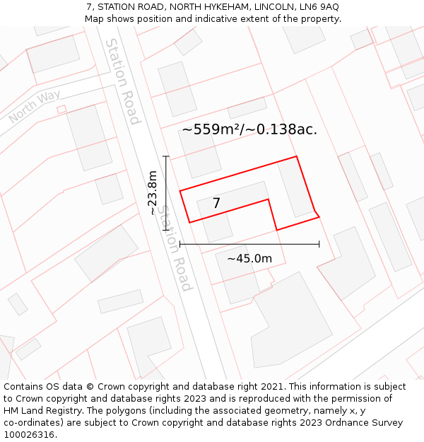 7, STATION ROAD, NORTH HYKEHAM, LINCOLN, LN6 9AQ: Plot and title map