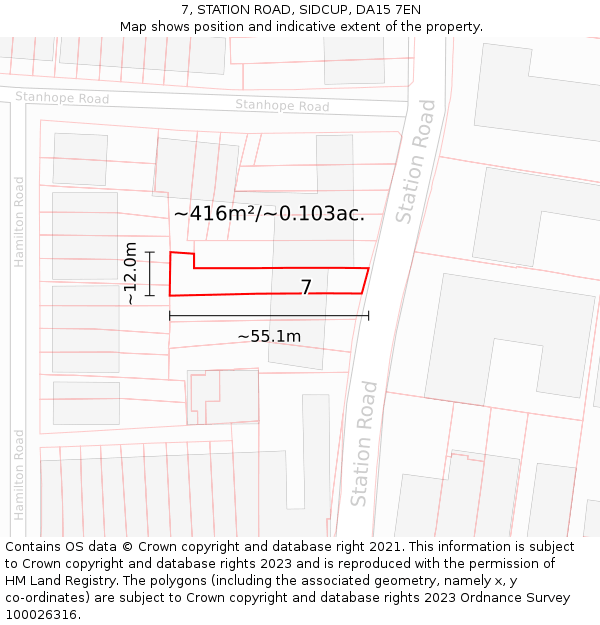 7, STATION ROAD, SIDCUP, DA15 7EN: Plot and title map