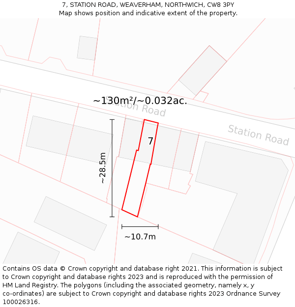 7, STATION ROAD, WEAVERHAM, NORTHWICH, CW8 3PY: Plot and title map