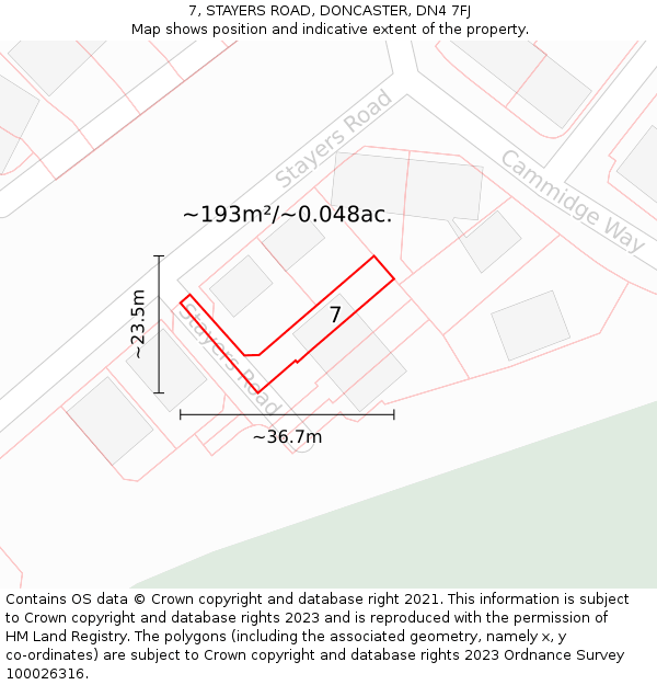 7, STAYERS ROAD, DONCASTER, DN4 7FJ: Plot and title map