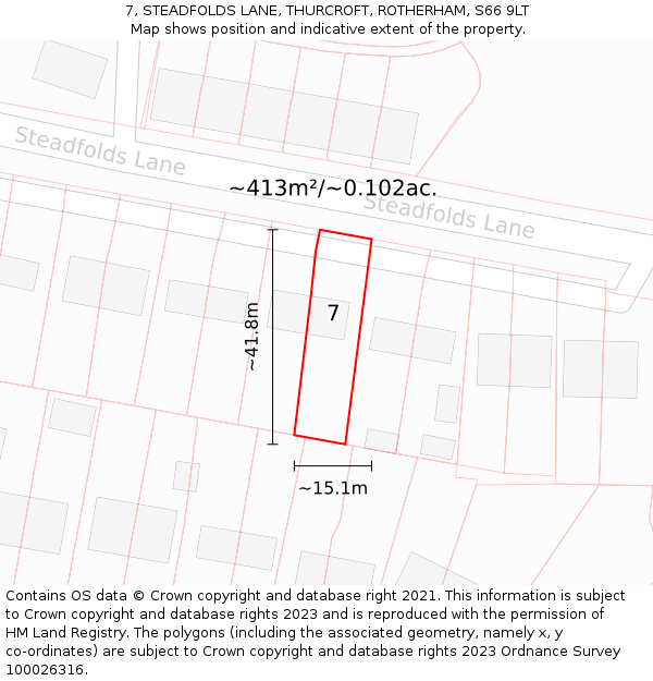 7, STEADFOLDS LANE, THURCROFT, ROTHERHAM, S66 9LT: Plot and title map