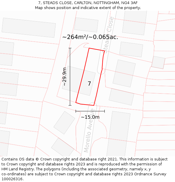 7, STEADS CLOSE, CARLTON, NOTTINGHAM, NG4 3AF: Plot and title map