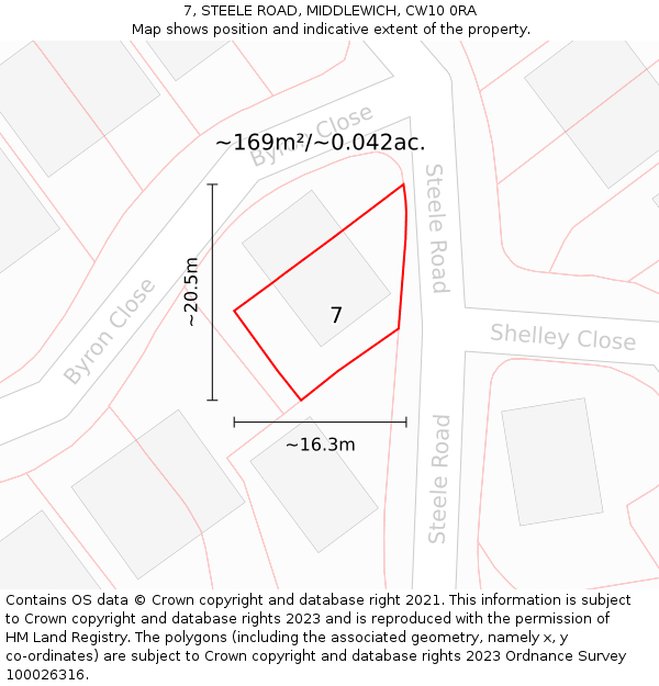 7, STEELE ROAD, MIDDLEWICH, CW10 0RA: Plot and title map