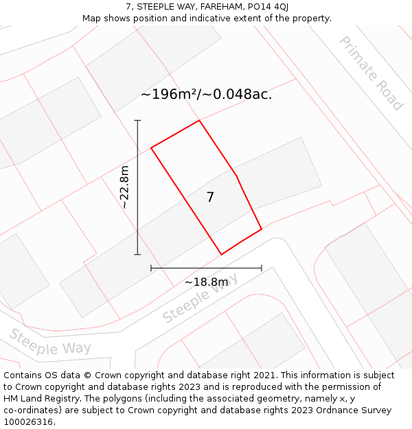 7, STEEPLE WAY, FAREHAM, PO14 4QJ: Plot and title map