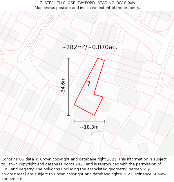 7, STEPHEN CLOSE, TWYFORD, READING, RG10 0XN: Plot and title map