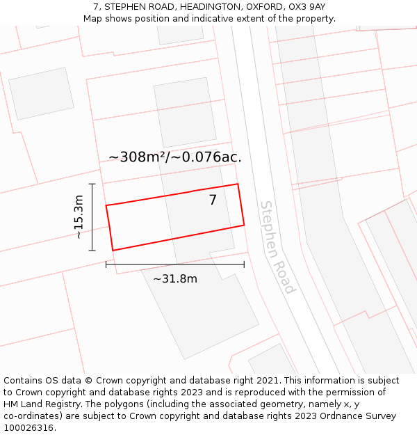 7, STEPHEN ROAD, HEADINGTON, OXFORD, OX3 9AY: Plot and title map