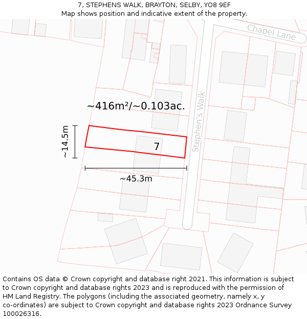 7, STEPHENS WALK, BRAYTON, SELBY, YO8 9EF: Plot and title map