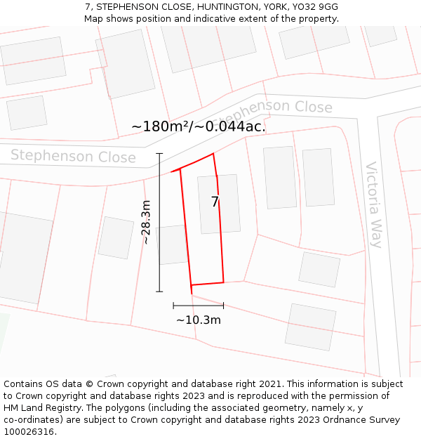 7, STEPHENSON CLOSE, HUNTINGTON, YORK, YO32 9GG: Plot and title map