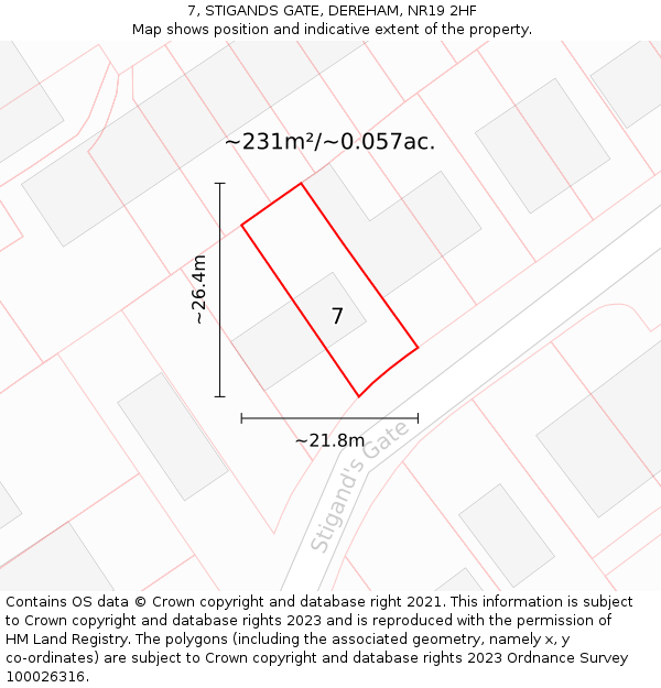 7, STIGANDS GATE, DEREHAM, NR19 2HF: Plot and title map