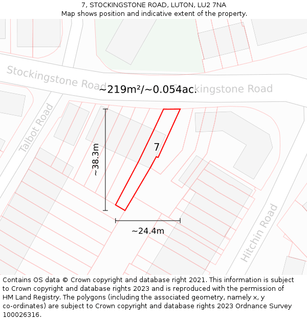 7, STOCKINGSTONE ROAD, LUTON, LU2 7NA: Plot and title map