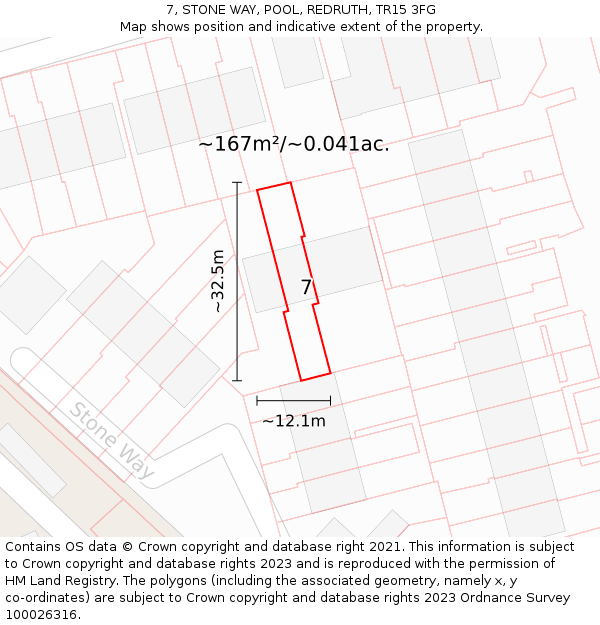 7, STONE WAY, POOL, REDRUTH, TR15 3FG: Plot and title map