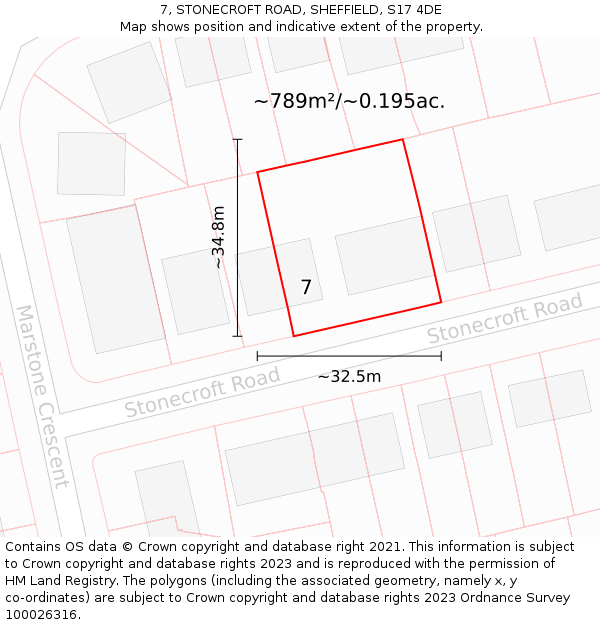 7, STONECROFT ROAD, SHEFFIELD, S17 4DE: Plot and title map