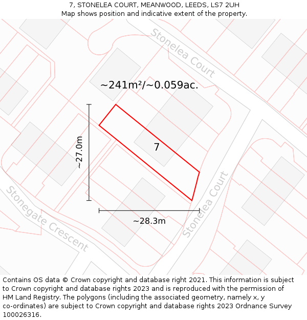 7, STONELEA COURT, MEANWOOD, LEEDS, LS7 2UH: Plot and title map