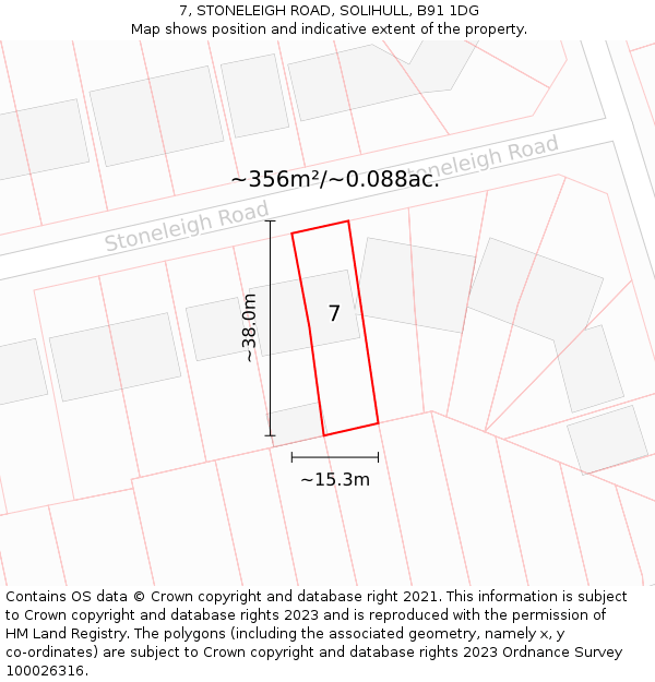 7, STONELEIGH ROAD, SOLIHULL, B91 1DG: Plot and title map