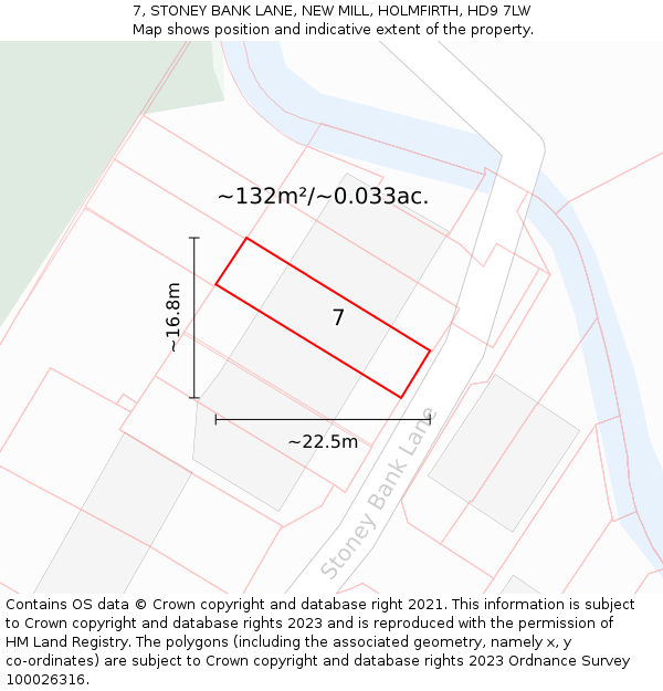 7, STONEY BANK LANE, NEW MILL, HOLMFIRTH, HD9 7LW: Plot and title map