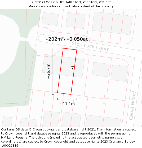 7, STOP LOCK COURT, TARLETON, PRESTON, PR4 6ET: Plot and title map