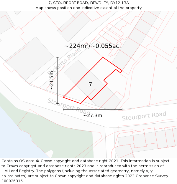 7, STOURPORT ROAD, BEWDLEY, DY12 1BA: Plot and title map