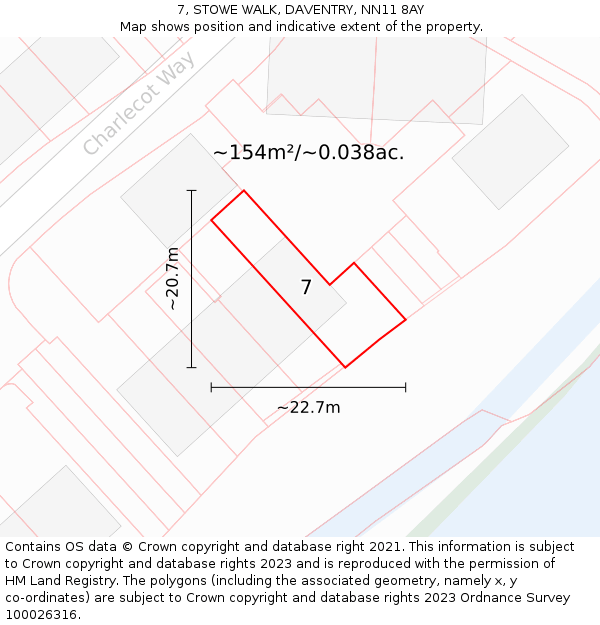 7, STOWE WALK, DAVENTRY, NN11 8AY: Plot and title map