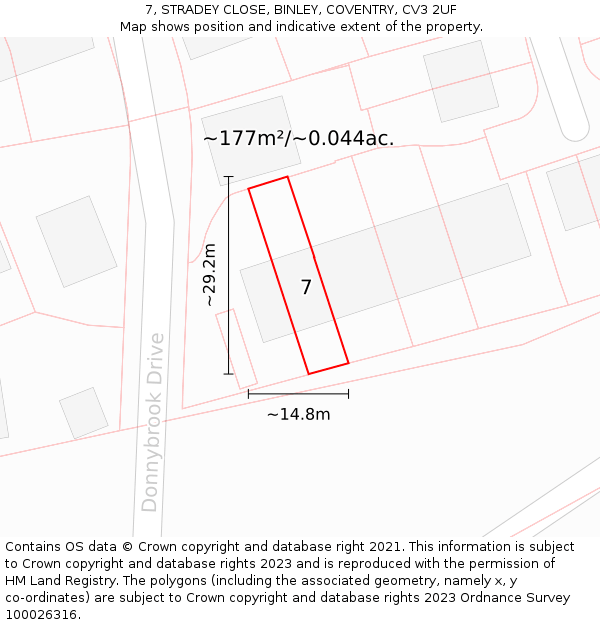 7, STRADEY CLOSE, BINLEY, COVENTRY, CV3 2UF: Plot and title map