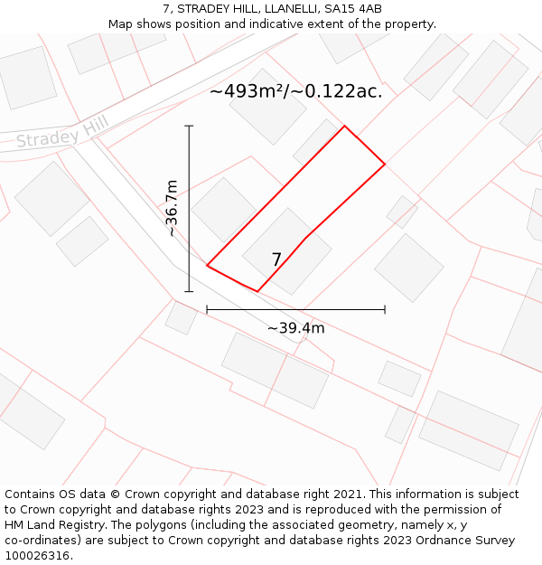 7, STRADEY HILL, LLANELLI, SA15 4AB: Plot and title map